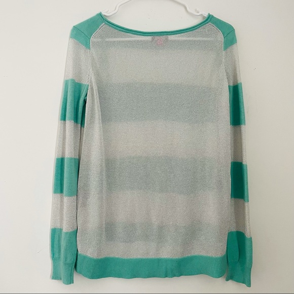 VINCE CAMUTO Mint Green Sparkly Silver Striped Sweater - Size Small - Picture 9 of 16